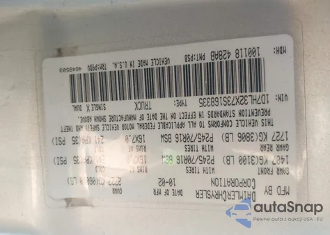 2003 Dodge Dakota Sport z USA, uszkodzony, nr VIN 1D7HL32X73S168335